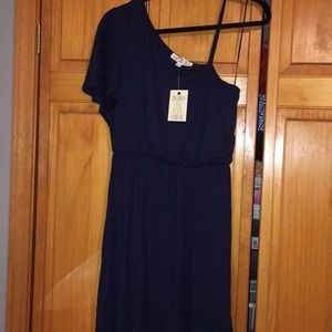 ✂️💲Navy Blue One Shoulder Jersey Dress
